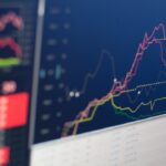 Close-up of a screen displaying financial graphs and data trends in vibrant colors.